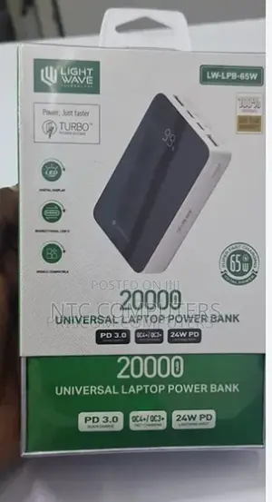 Lightwave Laptop Powerbank 20,000mAh Type C