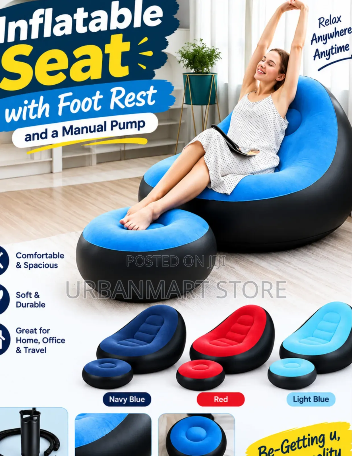 Inflatable Chair With Foot Rest and Hand Pump