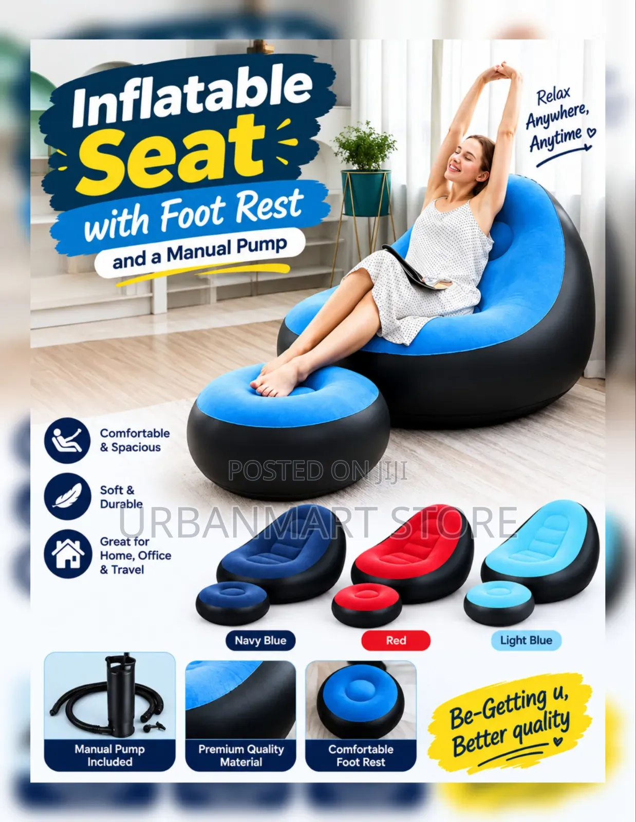 Brand New Comfortable Inflatable Seat With Foot Rest