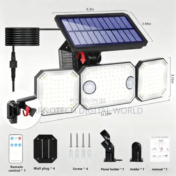 3-Head 120 LED Solar-Powered Motion Sensor Security Light - main view