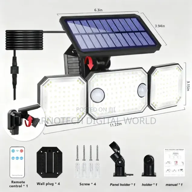 3-Head 120 LED Solar-Powered Motion Sensor Security Light