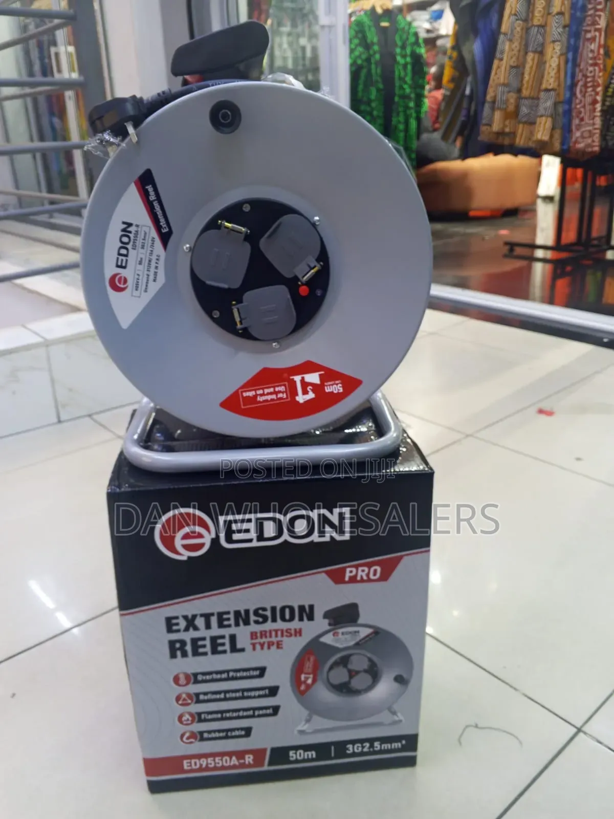 EDON 50 Meters Cable Extension Reel 3 Way Socket Outlet