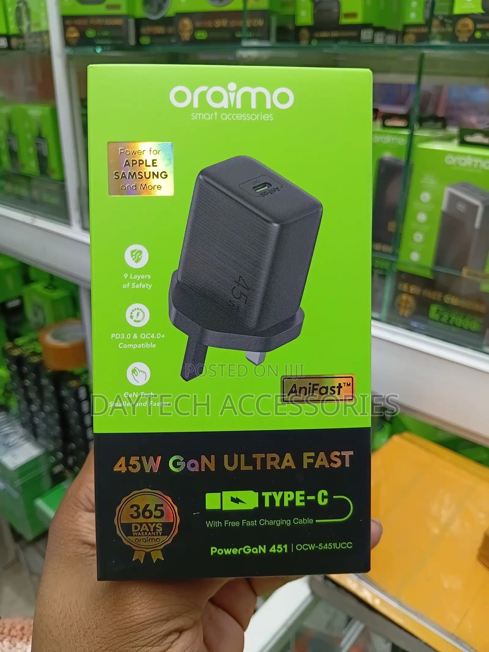 Oraimo PowerGaN 451 45W Gan Ultra Fast Wall Charger - Black
