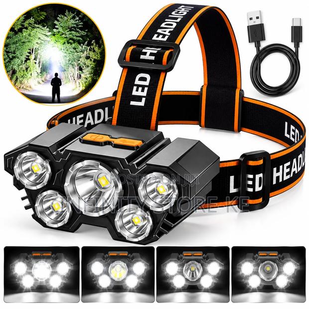 5 LED Rechargeable Headlamp With Adjustable Strap for Outdoor Use - main view