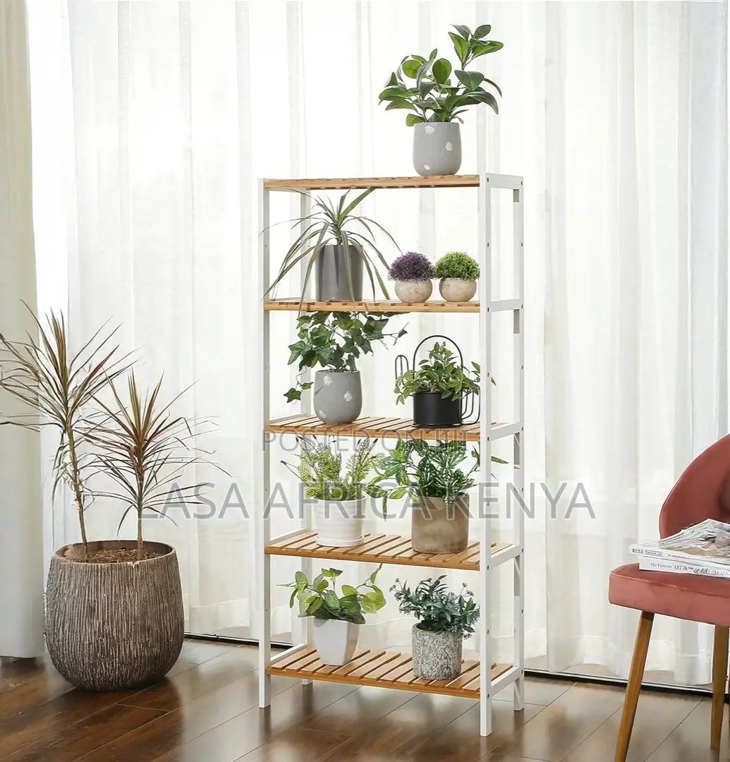 LASA 5-Tier Bamboo Storage Shelf With White Fra. | LASA