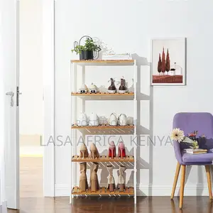 LASA 5-Tier Bamboo Storage Shelf With White Fra. | LASA