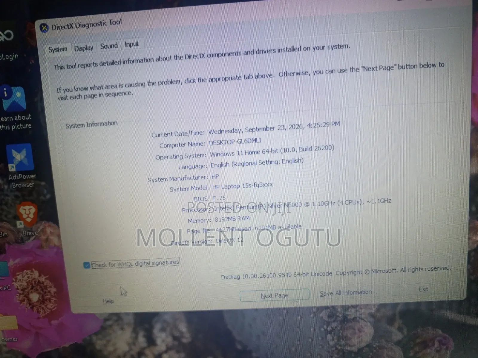 Laptop HP 15s 8GB Intel Pentium SSD 256GB