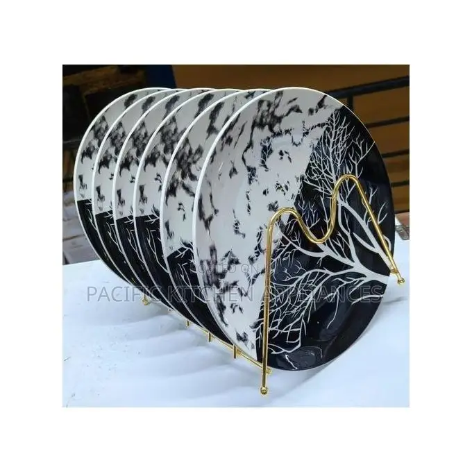 Ceramics White/Black Beautiful Dinner Plates Set of 6pcs