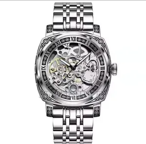 Luxury Carved Tonneau Case Stainless Steel Wristwatch