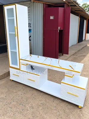 Luxury White Gold Marble TV Console With Storage
