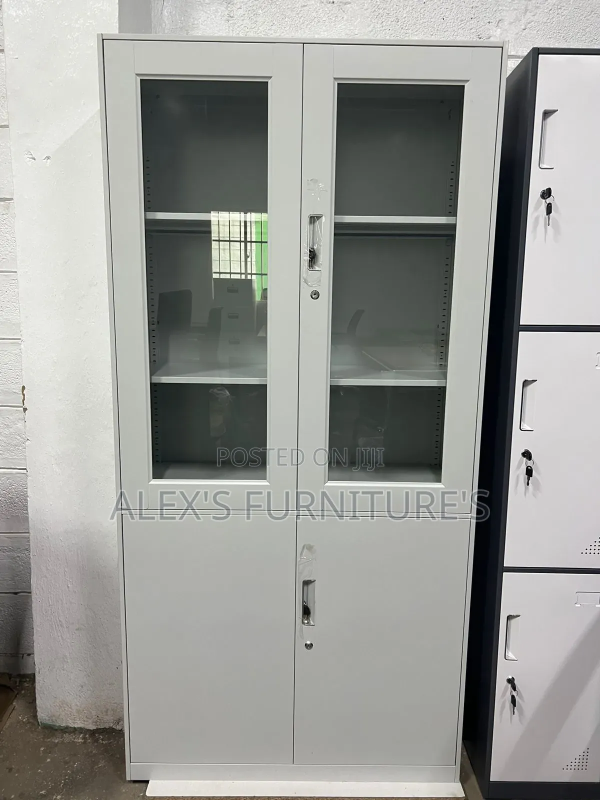 Half Glass Cabinet With Adjustable Shelves Cabinet/
