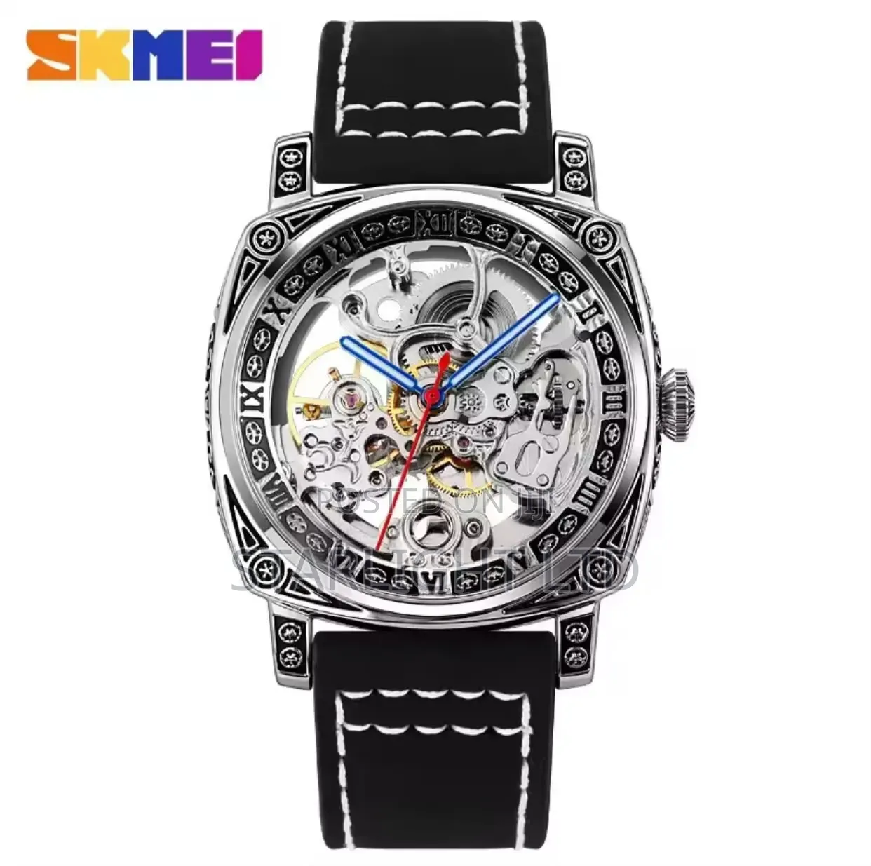 SKMEI Luxury Square Skeleton Watch – Engraved Retro