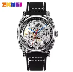SKMEI Luxury Square Skeleton Watch – Engraved Retro