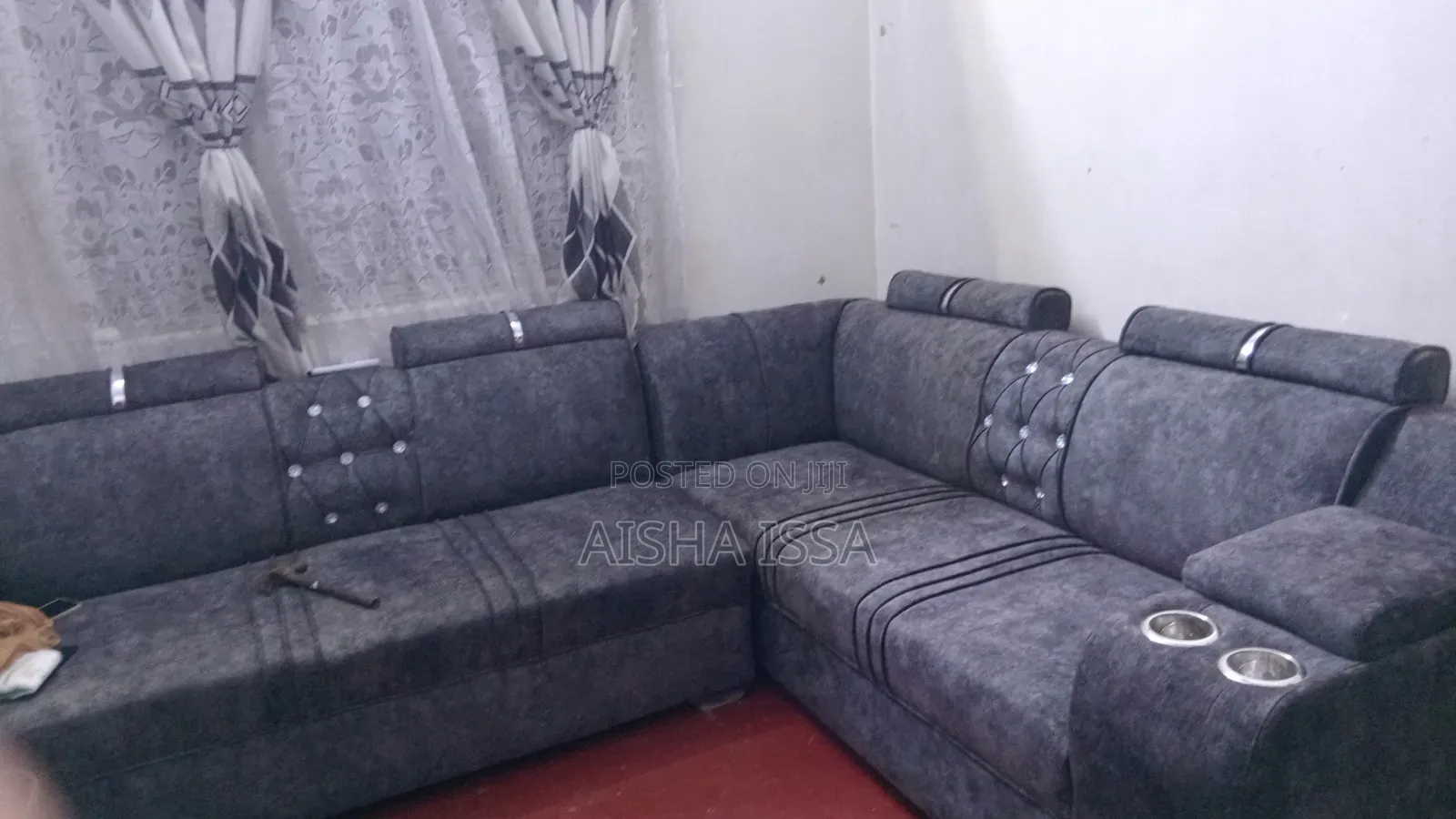 7-Seater Sofa Grey and Silver Luxury Couch