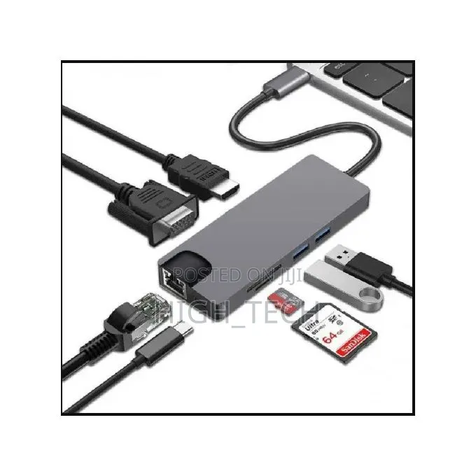 Type-C 8-in-1 Adapter With HDMI LAN SD USB 3.0 Audio Adapter Converter