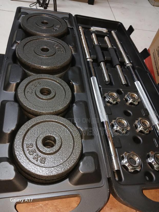 Adjustable 50kg Cast Iron Dumbbell and Barbell Set - thumbnail 2