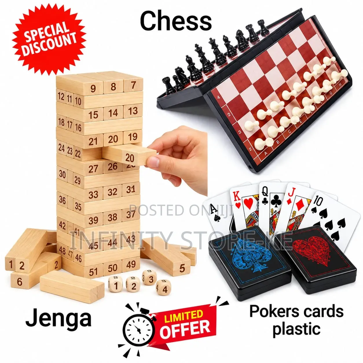 Jenga Chess Poker Combo Set