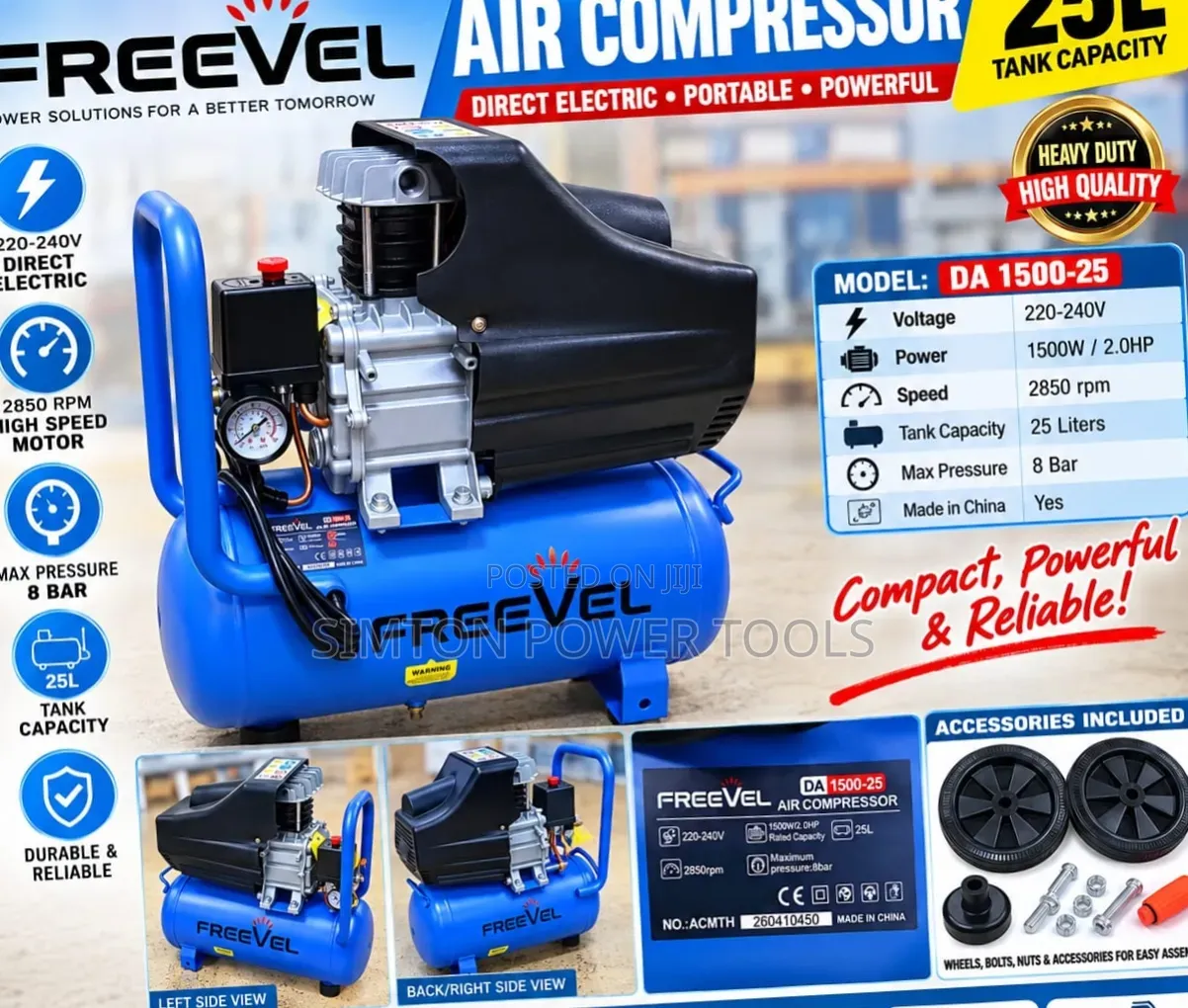 Freevel 25L Air Compressor (Model: DA 1500-25