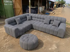 6-Seater Grey Bubble L-Shape Sofa + Ottoman – Statement Piece