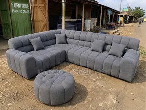 6-Seater Grey Bubble L-Shape Sofa + Ottoman – Statement Piece