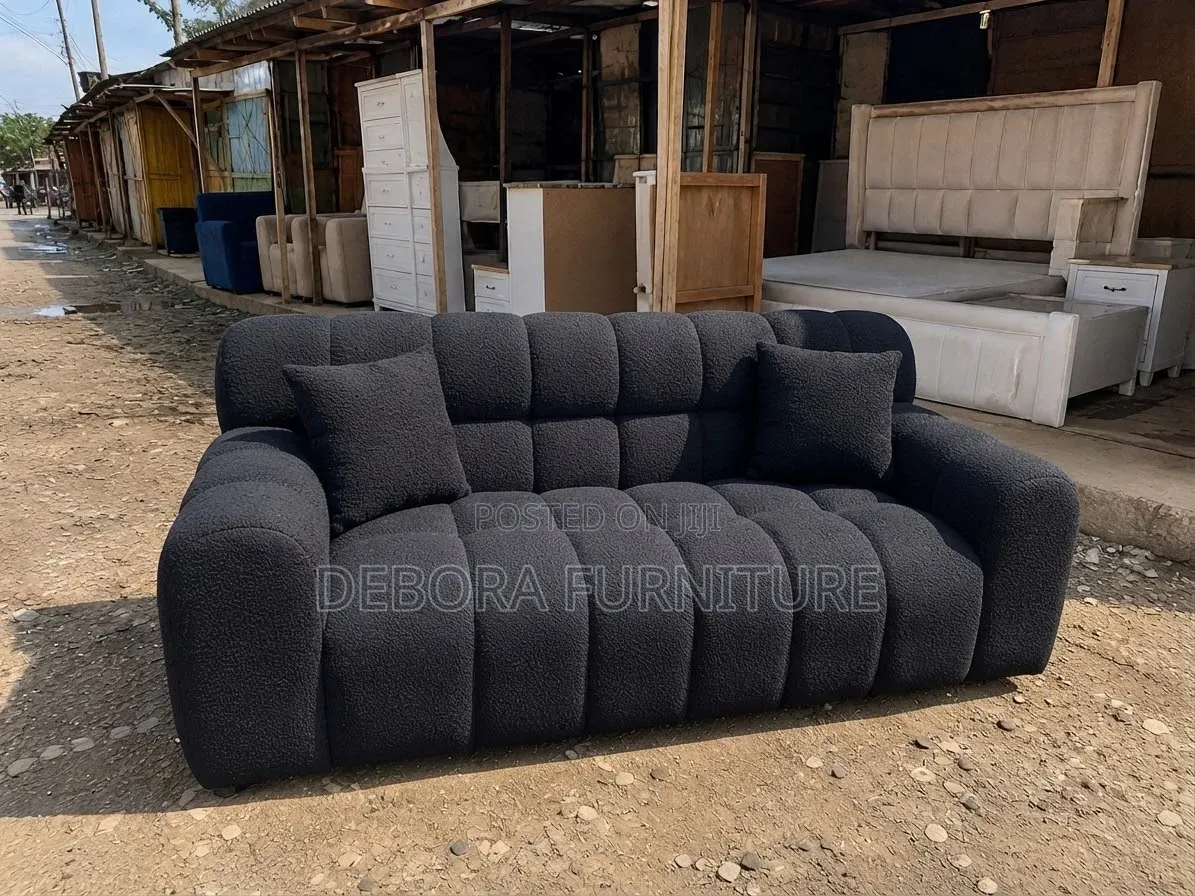 ​New Modern Square-Tufted Boucle Sofa - Charcoal Black