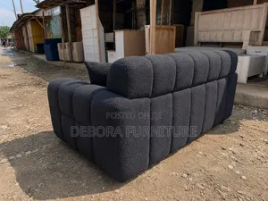 ​New Modern Square-Tufted Boucle Sofa - Charcoal Black