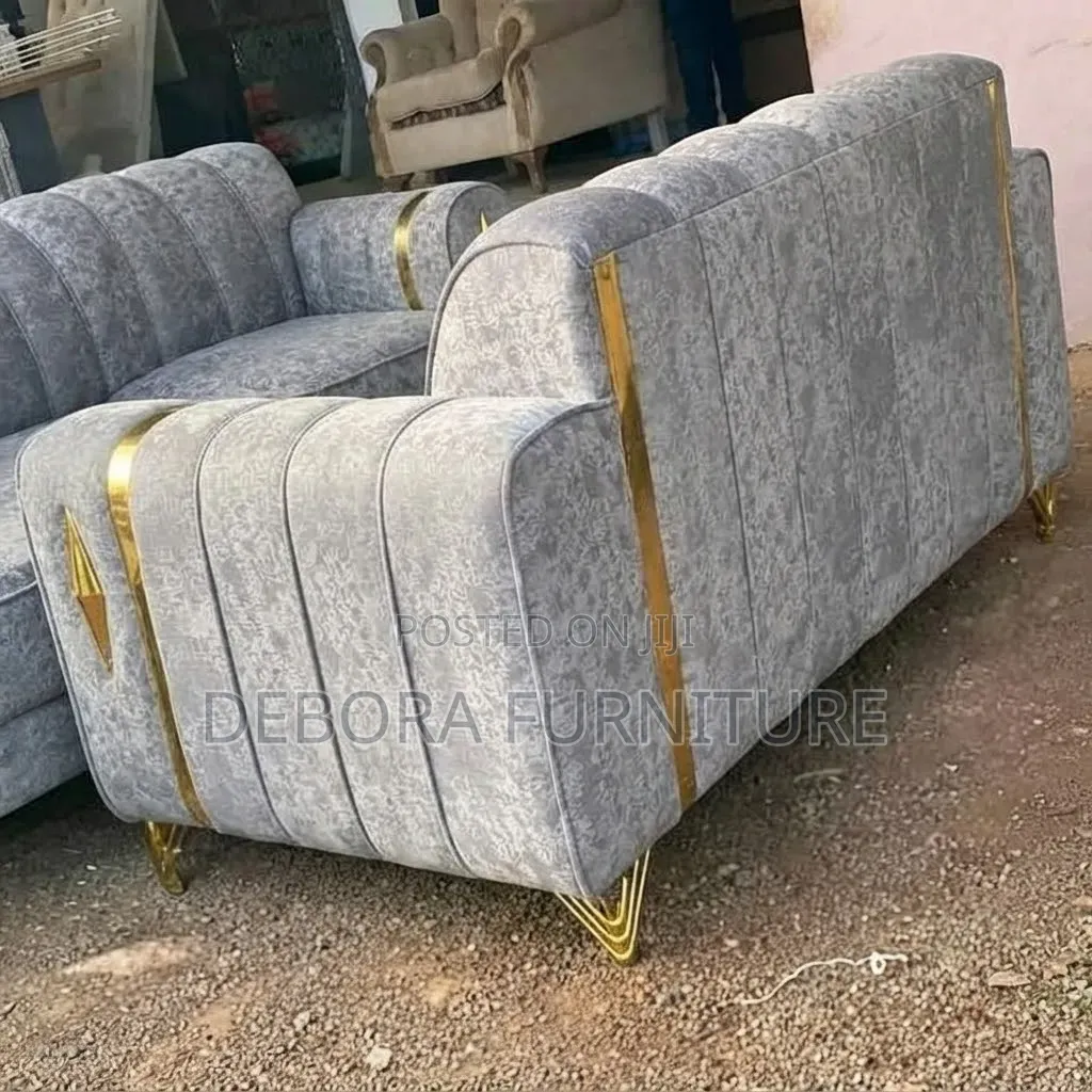 Brand New Modern Velvet Sofa Set With Gold Trims