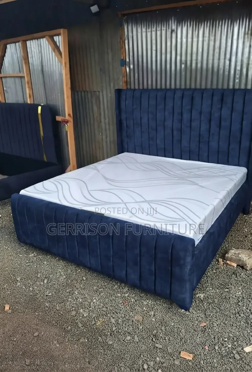 Modern 5x6 Navy Blue Velvet Bed Frame