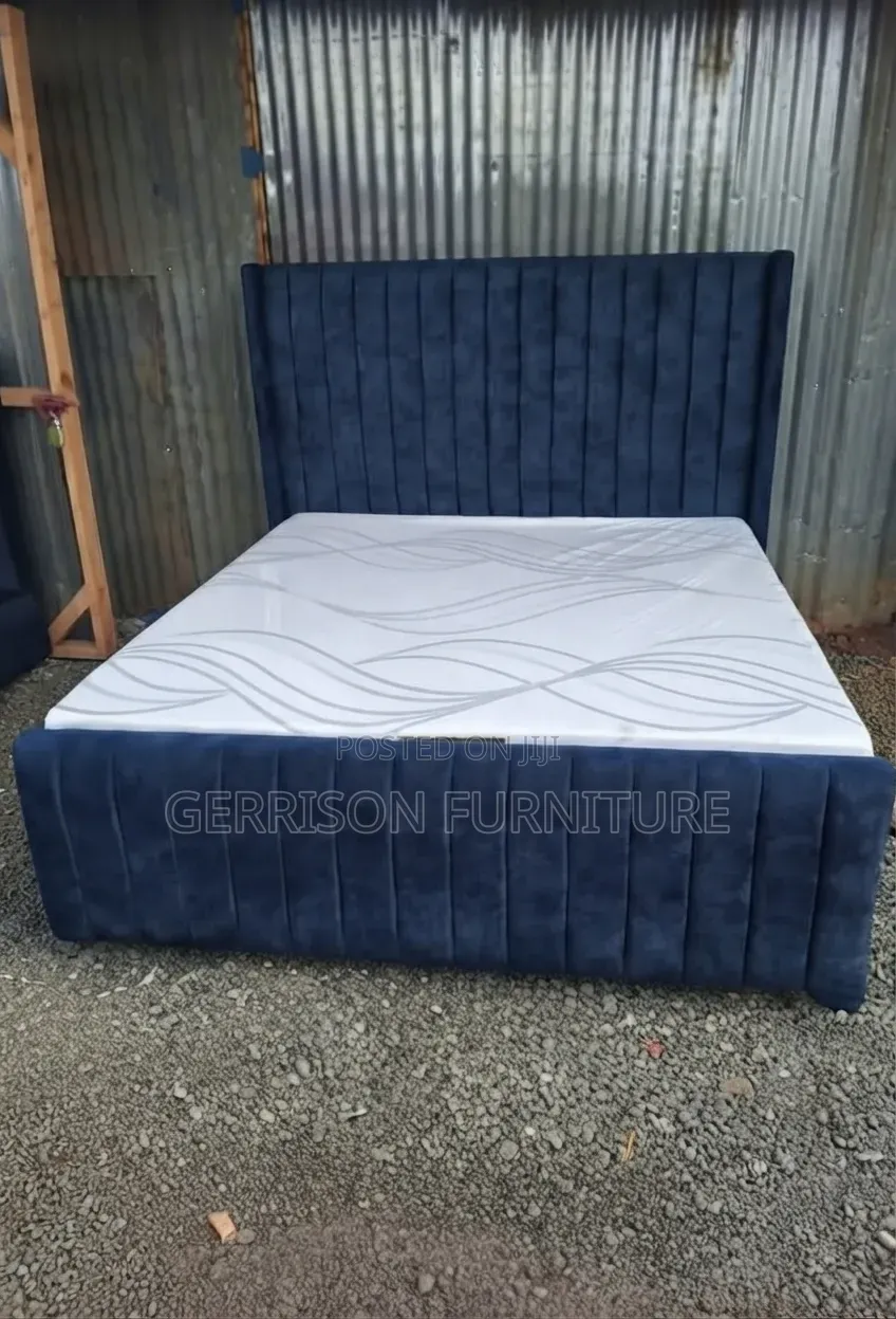 Modern 5x6 Navy Blue Velvet Bed Frame