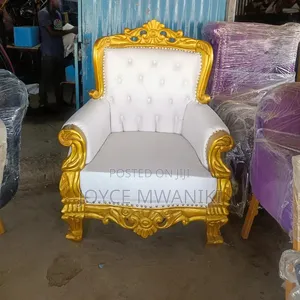 White King Chair or Queen Chair for Pedicure, With Gold Frame.