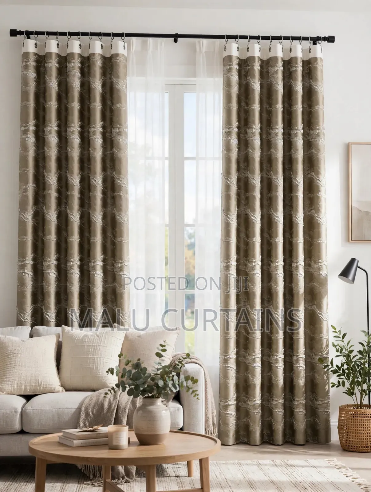 Taupe Textured Wave Curtain
