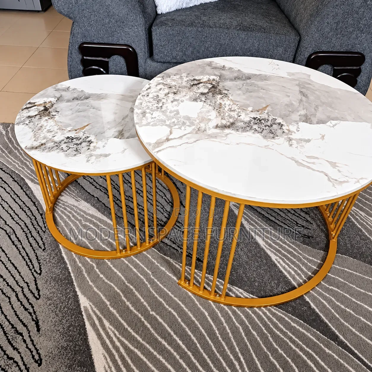 Modern 2-Piece Marble Coffee Table Set