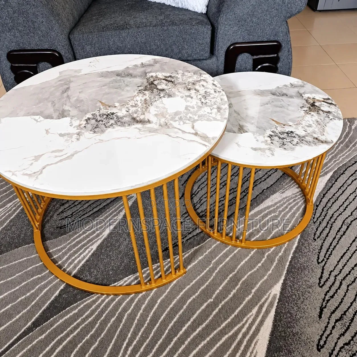 Modern 2-Piece Marble Coffee Table Set