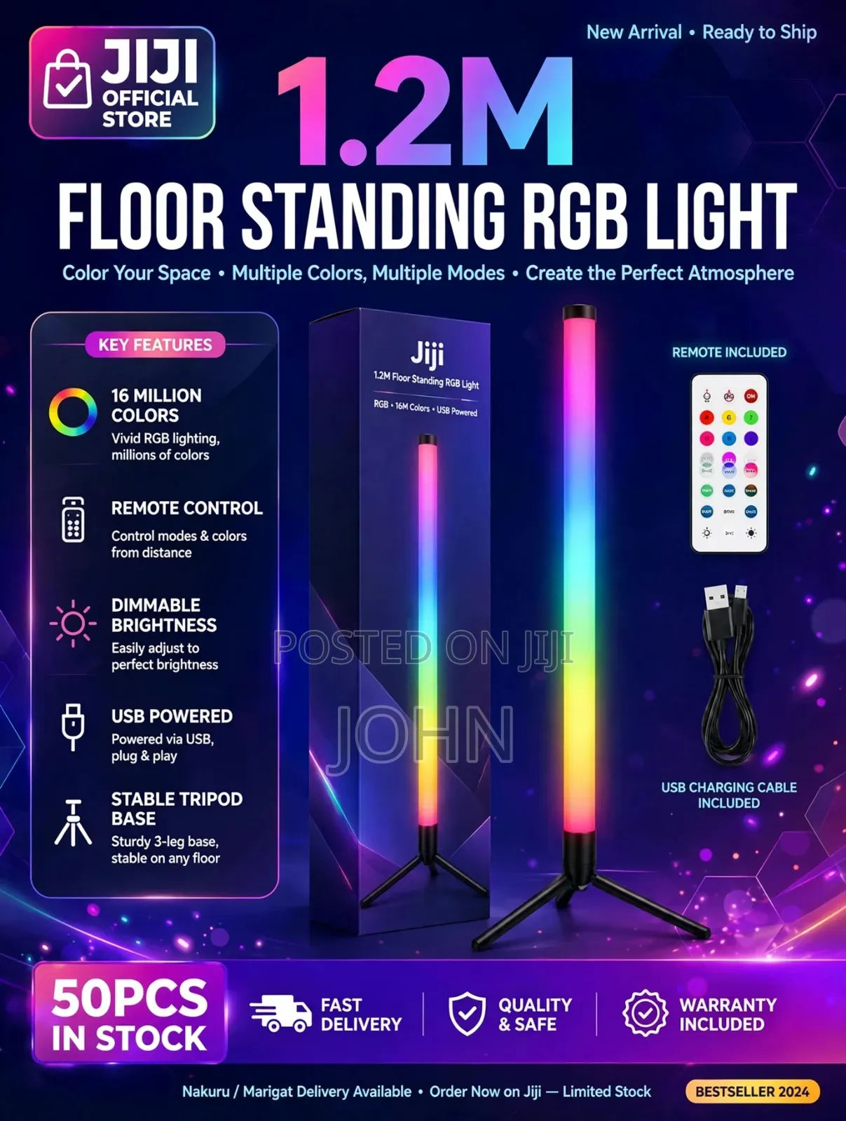 1.2M RGB Corner Floor Light With Remote Control