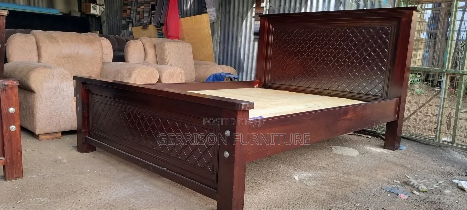 Brand New Solid Wooden 5x6 Bed With Diamond Patterned Panels.