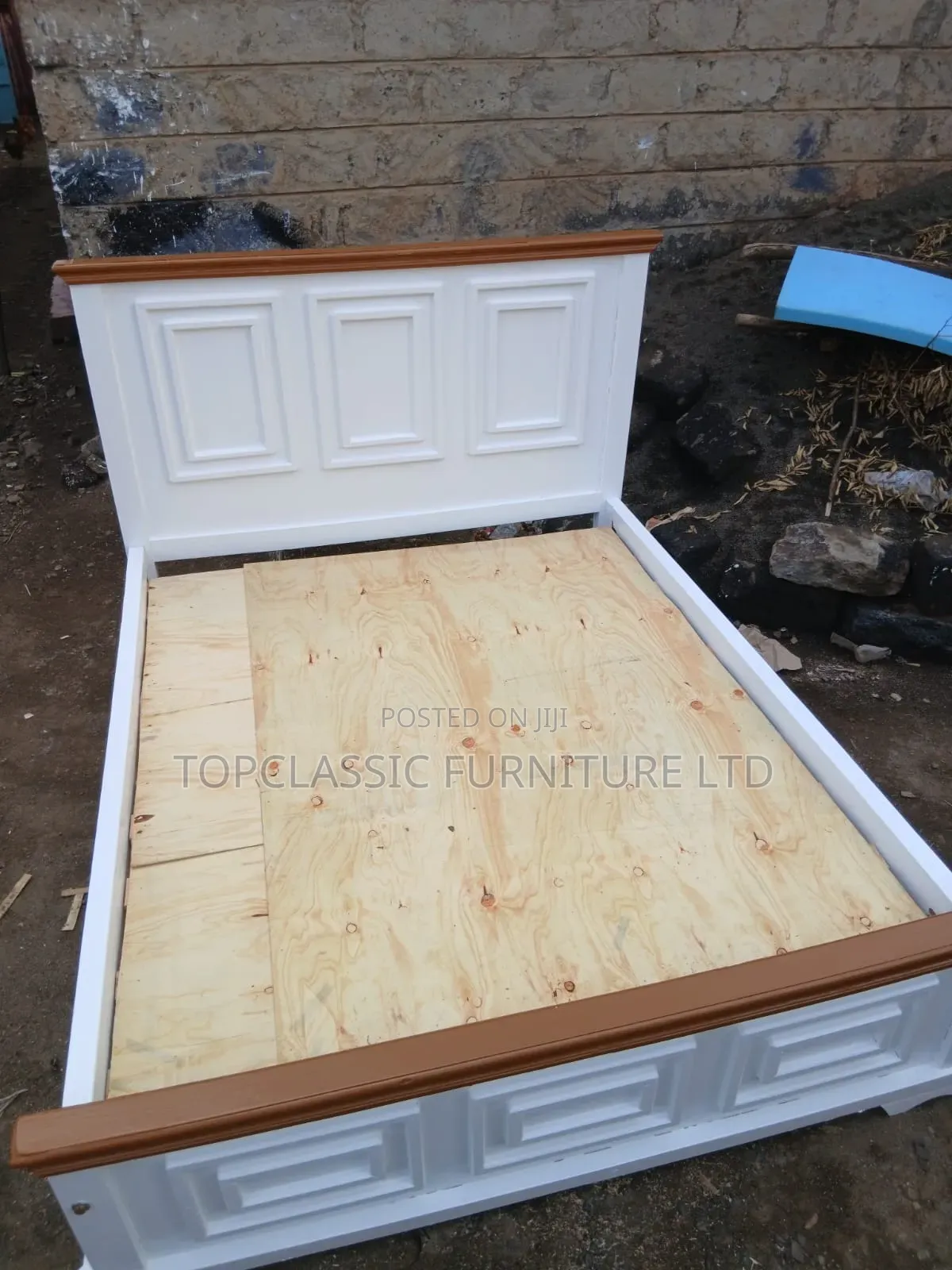 Panel 5x6 Bed Color White With Brown on Headboard and Footboard