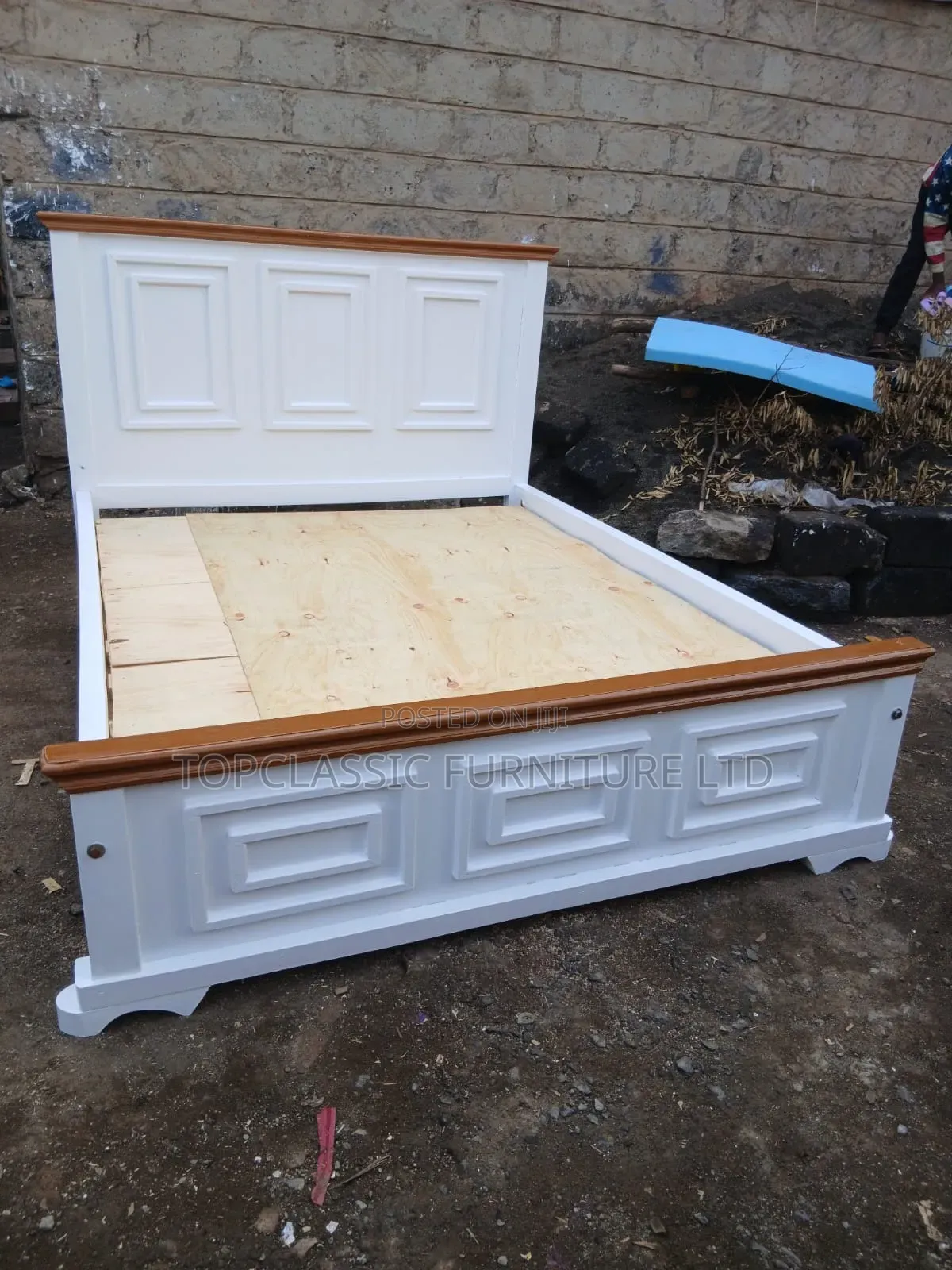 Panel 5x6 Bed Color White With Brown on Headboard and Footboard