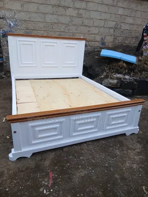 Panel 5x6 Bed Color White With Brown on Headboard and Footboard
