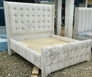 Premium 5x6 Cream Velvet Winged Chester Bed Frame