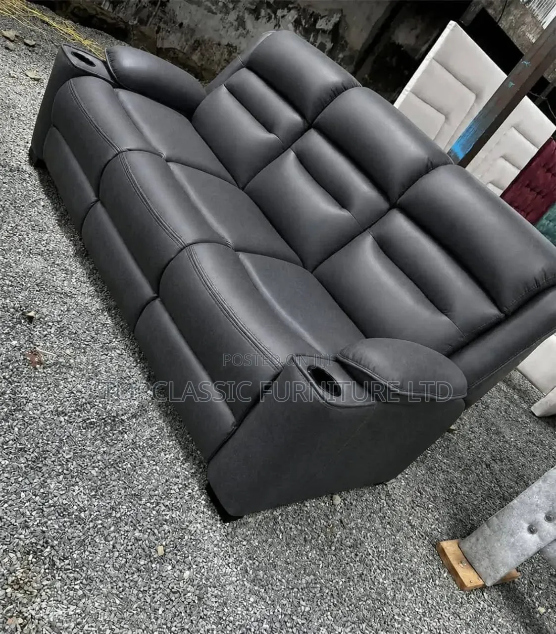 Fiber+spring Cushion 3seater Semi Recliner Gray  and Brown