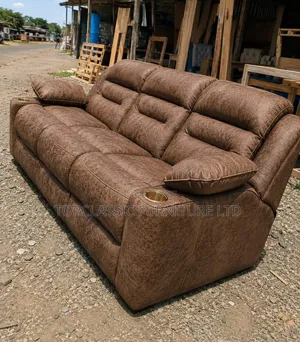 Fiber+spring Cushion 3seater Semi Recliner Gray  and Brown