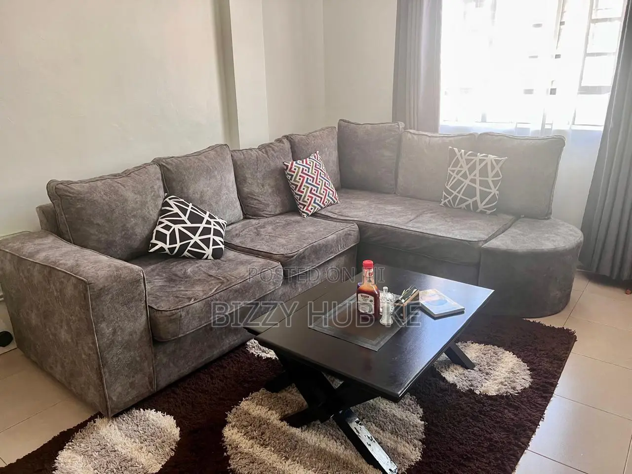 7-Seater L-Shape Grey Suede Sofa