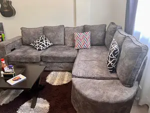7-Seater L-Shape Grey Suede Sofa