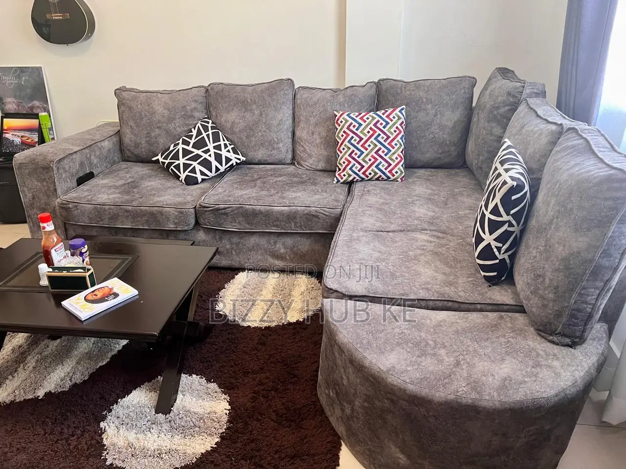 7-Seater L-Shape Grey Suede Sofa