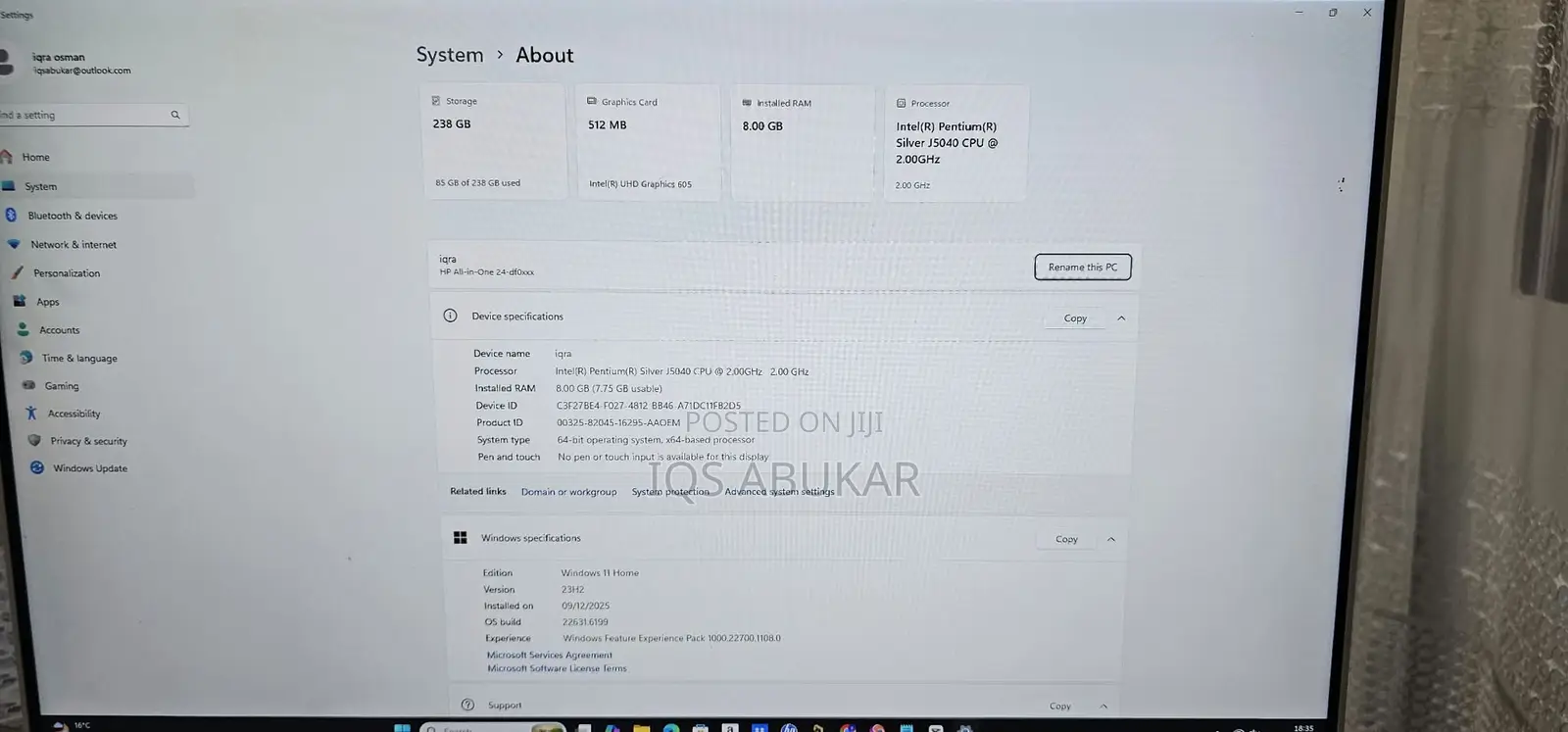Desktop Computer HP AiO 27 8GB Intel SSD 250GB