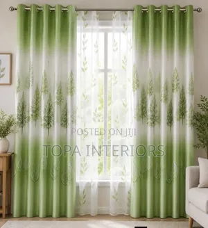 Green Tree-Flowered Window Curtains for Living Room Windows