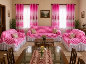 Pink Tree-Flowered Generic New Window Curtains for Living Room Decor