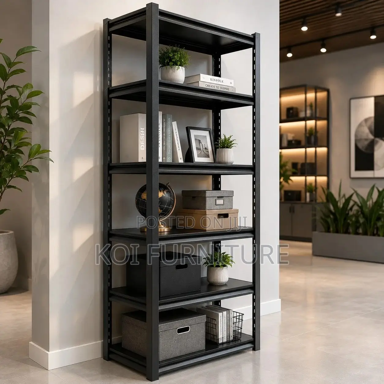 Storage Unit; Metallic Five Tiers Modern Black Storage Rack