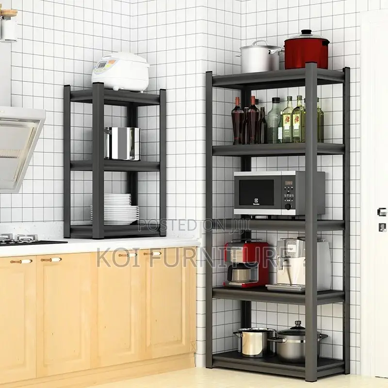Storage Unit; Metallic Five Tiers Modern Black Storage Rack