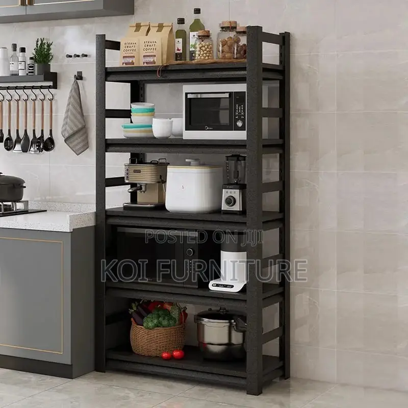 Storage Unit; Metallic Five Tiers Modern Black Storage Rack